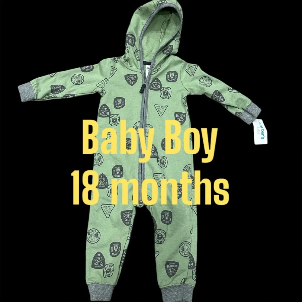 Carters 18 Mo Months 1 Piece Baby Long Sleeve Onesie Bodysuit Olive Green Jumper